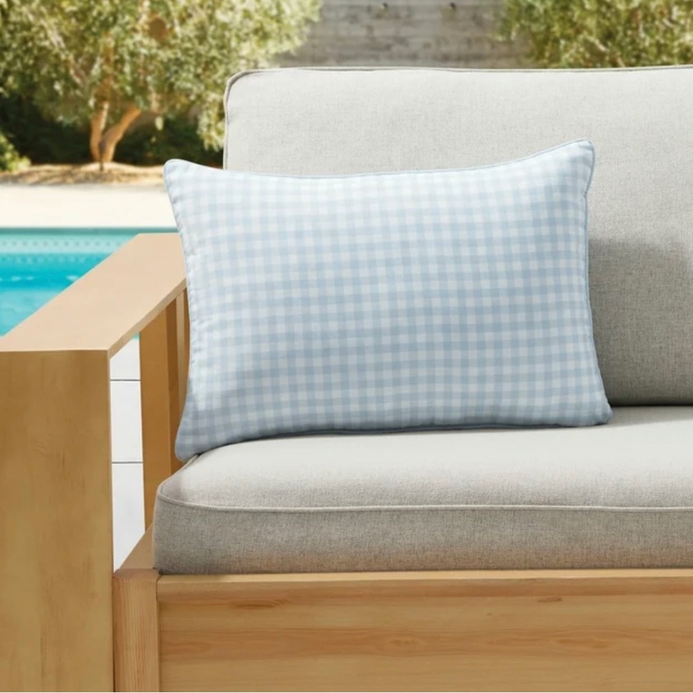 My Texas House Blue Gingham 14" x 20" Outdoor Pillow
